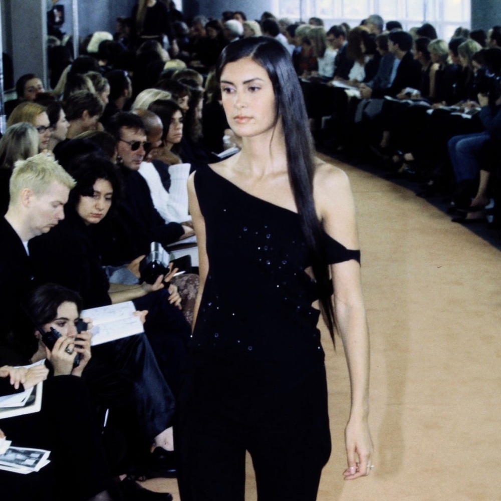 CHANEL Navy Asymmetric Silk Runway Top